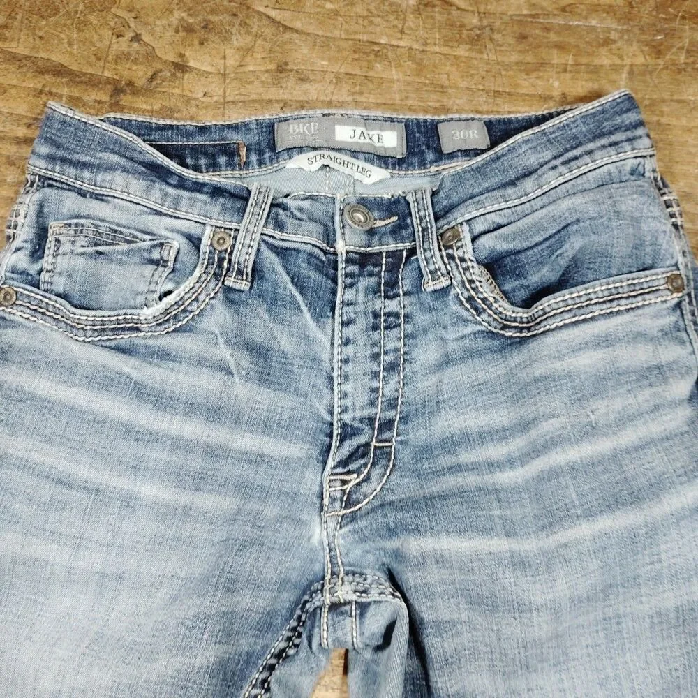 BKE Mens Sz 30R x 31.5 Jeans JAKE Blue Denim Cotton Blend Straight Leg *READ